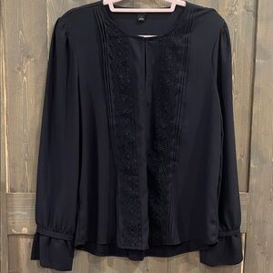 Ann Taylor Midnight Blue Blouse with Lace Accent